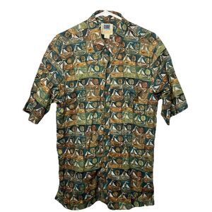 Vintage Avi Kahala Hawaiian Luau Shirt Button Up Sailboat Aztec Psychedelic Nice